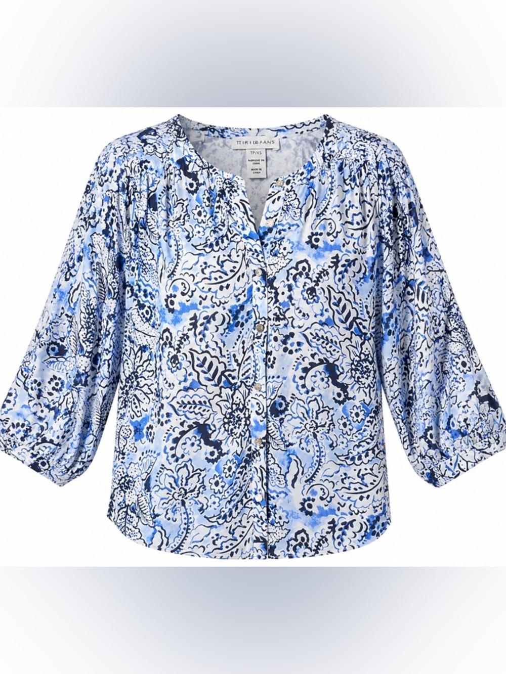 NWT Tribal Scuba Blue Floral Dolman Blouse XS Extra Small Boho Top
